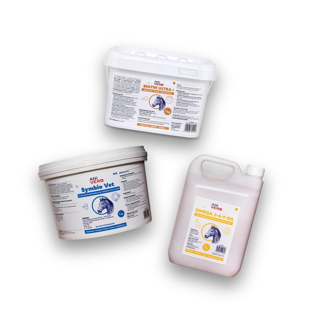 AniVero Biotin Ultra+, Symbio Vet i Omega 3-6-9 Oil